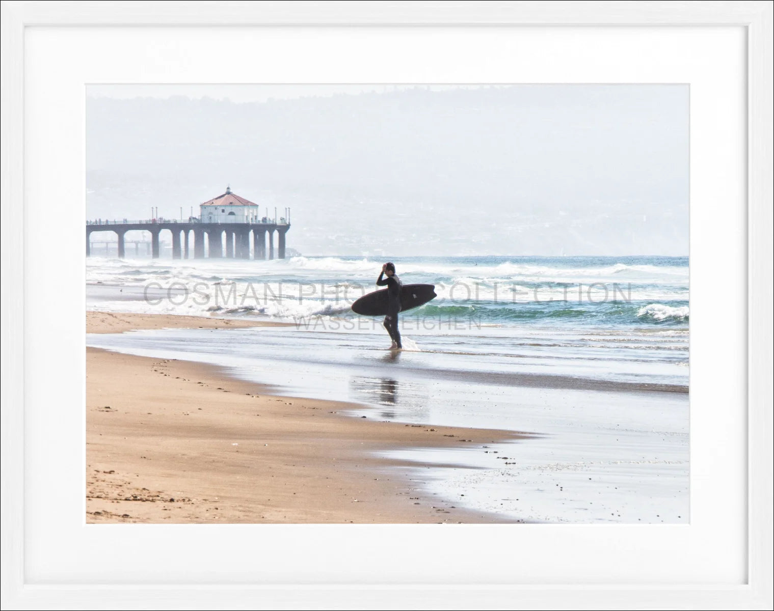 Poster mit Rahmen Kalifornien Manhattan Beach ’Surfer’